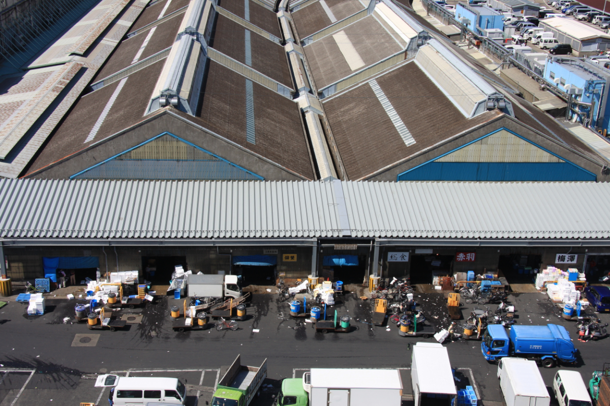 Bird's-eye view of the Tsukiji fish market