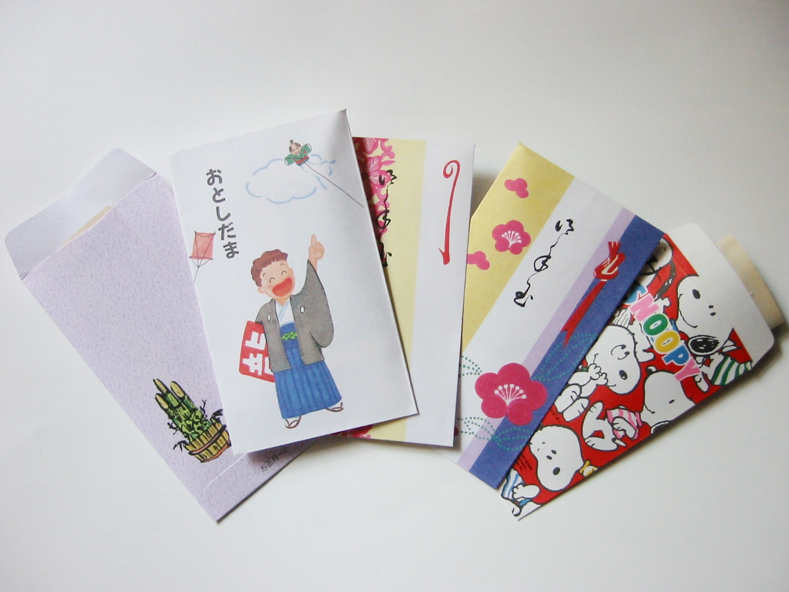 Colorfully decorated otoshidama envelopes.