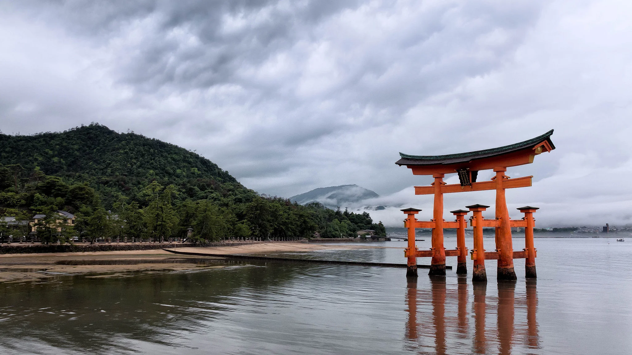 The famous torii at UNESCO World Heritage Site, Itsukushima Shrine, Hiroshima Prefecture.