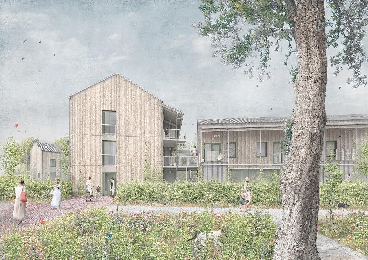 #communalhousing project Meer&amp;deel. 40 hybrid timber houses will be built on the former Philips factory site Vredeoord in Eindhoven (NL). 

#meer&amp;deel draait om de kracht van delen. De woningen staan in een gedeeld landschap, grondgebonden en