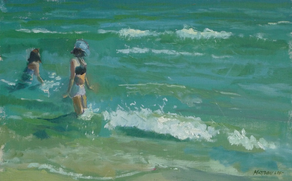 Oh, The Water is Cold! St George Island, FL These are the kids of one of my painter friends' trying to brave the cold water. They were nice enough to stay there a few minutes so I could try to capture their resemblance.