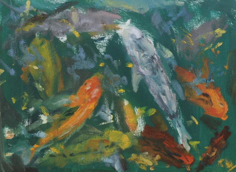 Koi Fish in Motion. 9x12 Oil.