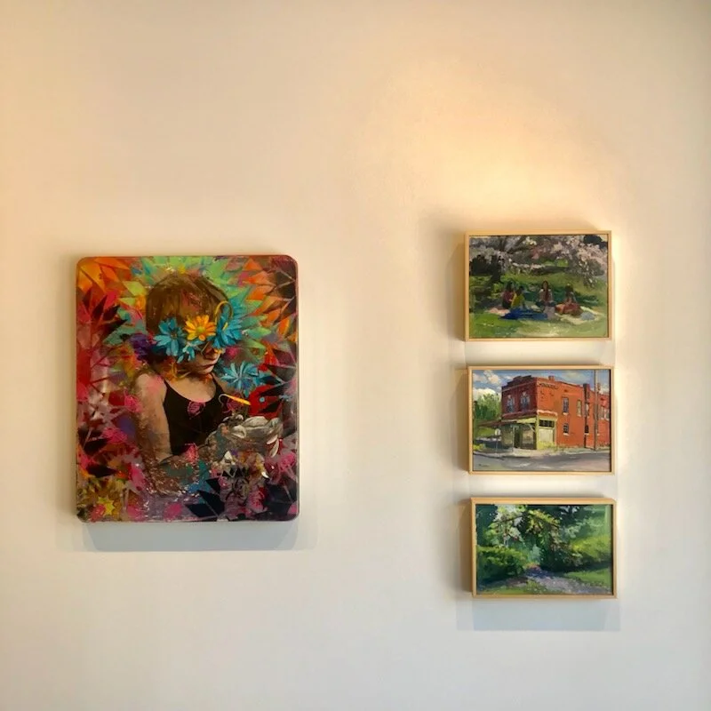 My 3 paintings at right here.  They are just inside the front window, so you can see them anytime!