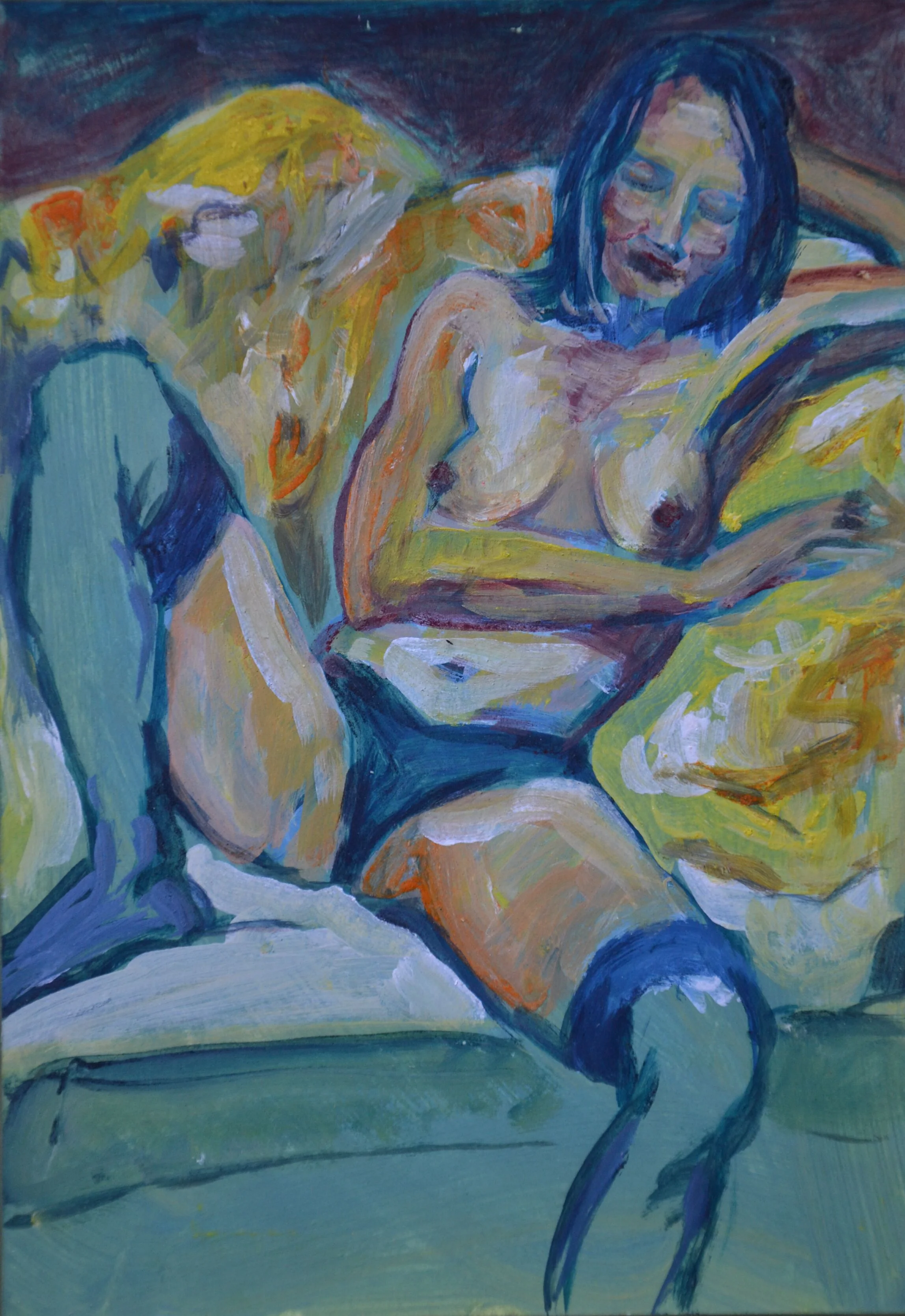 "Lehnende" - 21cm x 15cm Ei-Öltempera auf Papier