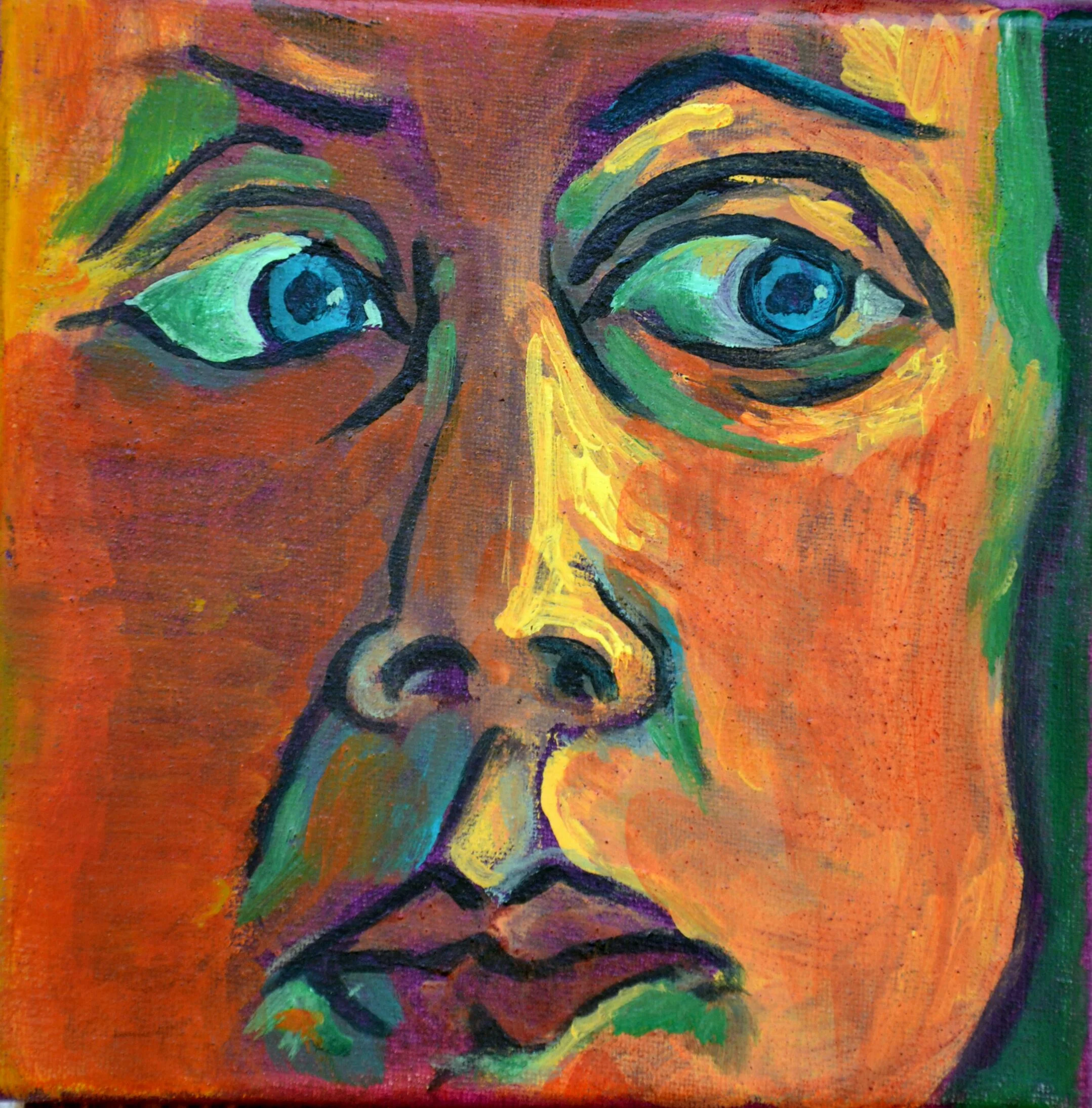 "Blaue Augen" - 16cm x 16cm Ei-Öltempera auf Leinwand