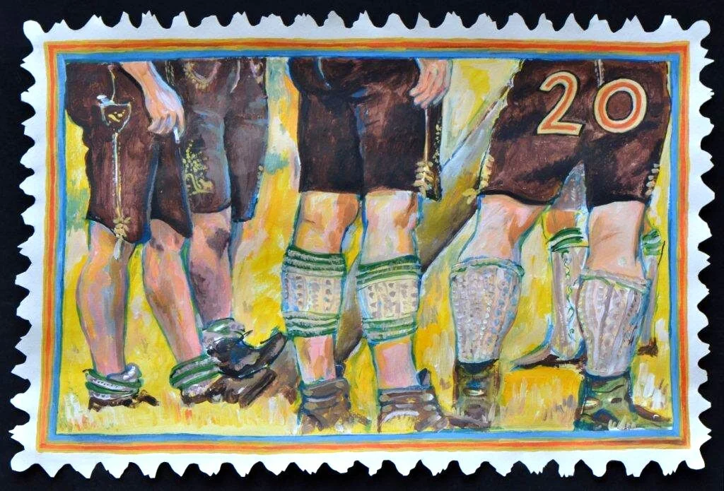 "Briefmarke 20 Pfennig" - 37cm x 56cm Ei-Öltempera auf Papier