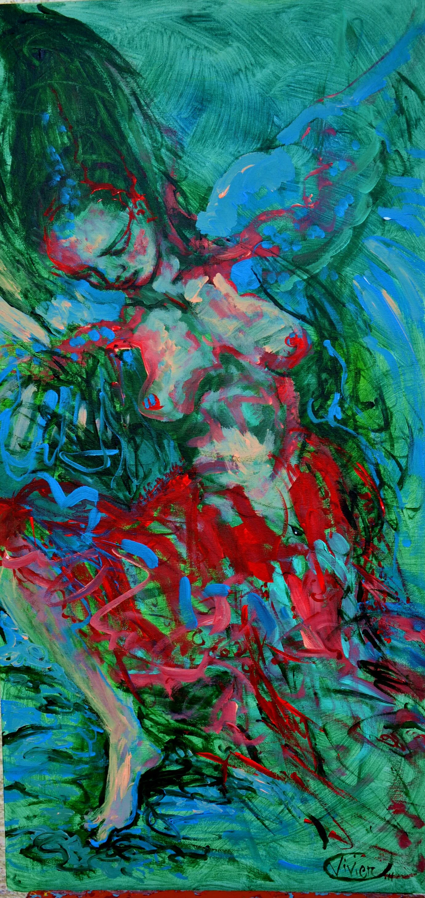 "Engel im Wasser" - 80cm x 40cm Acryl auf Malplatte