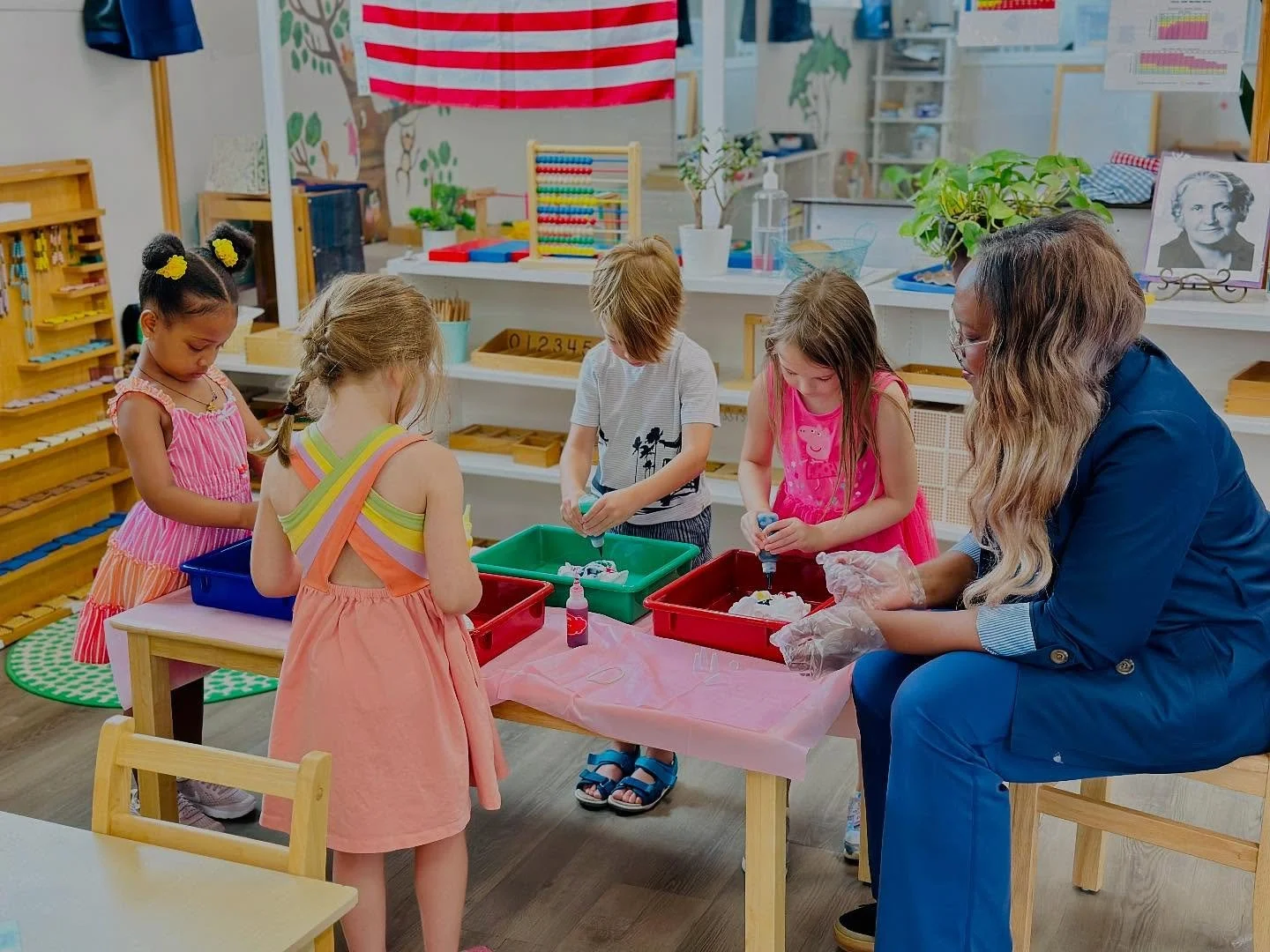 **Tie-Dye Activity:** This activity supports the development of fine motor skills, color recognition and mixing, pattern and design exploration, self-expression, concentration, focus, independence, and decision-making. It also fosters patience, dexte