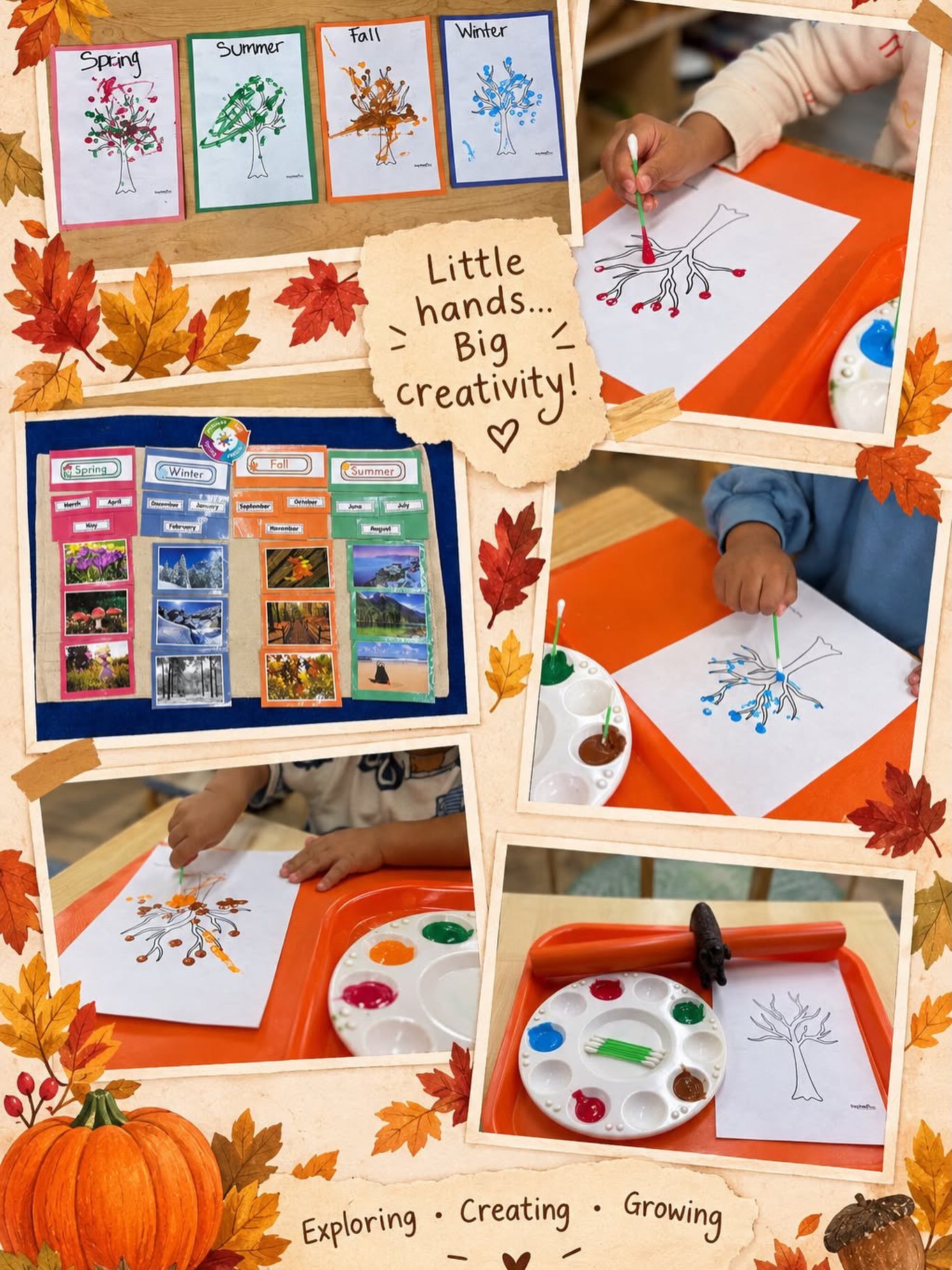 Hello Fall! Autumn leaves 🍁🍁🍁and little preschool hands! #art #montessori #msow #montessorischoolofwashington #autumn