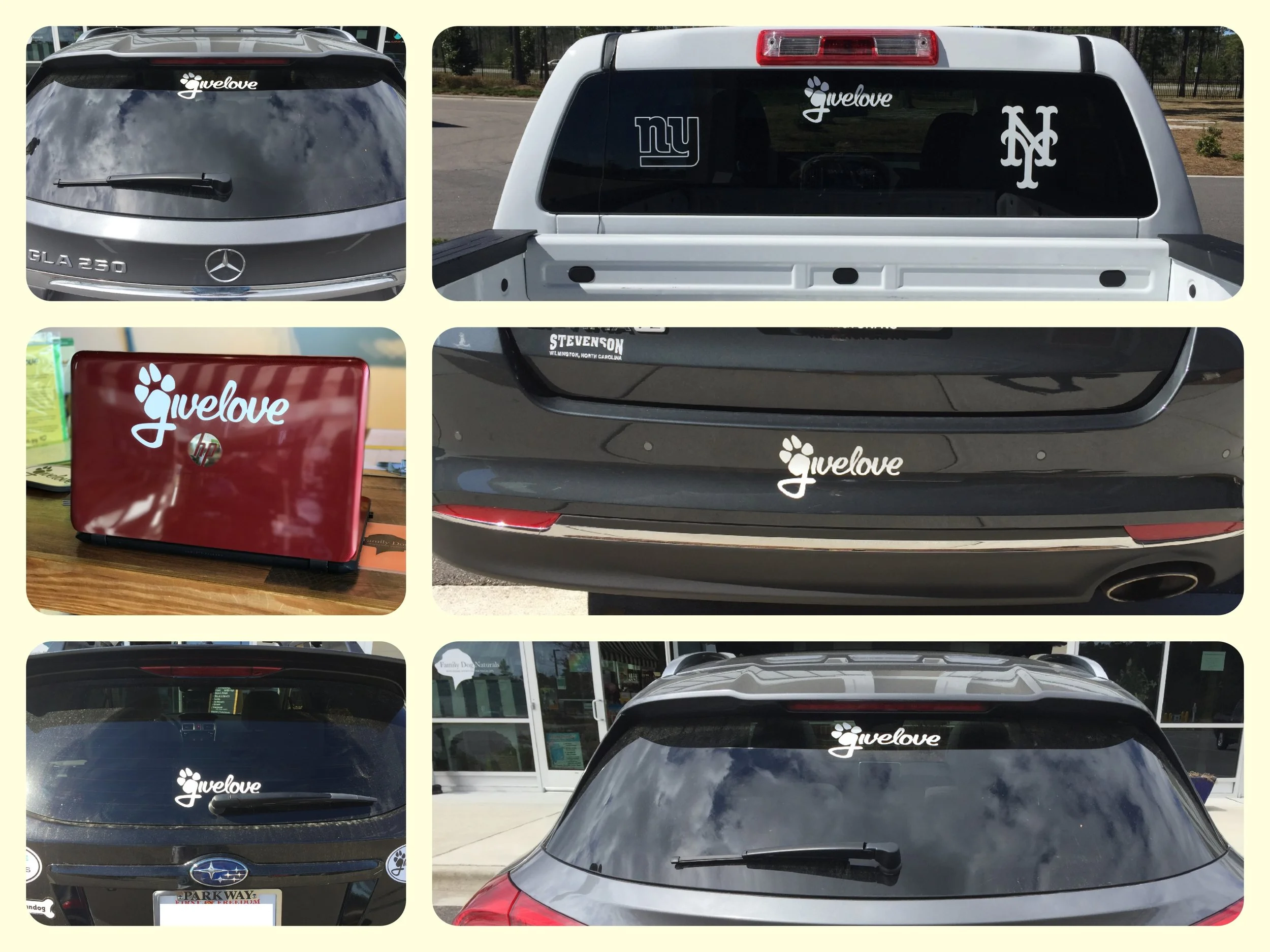 8" x4" vinyl Givelove stickers are only $6.99 FREE SHIPPING! Easily applied, easily removed and leaves no residue or stain behind.