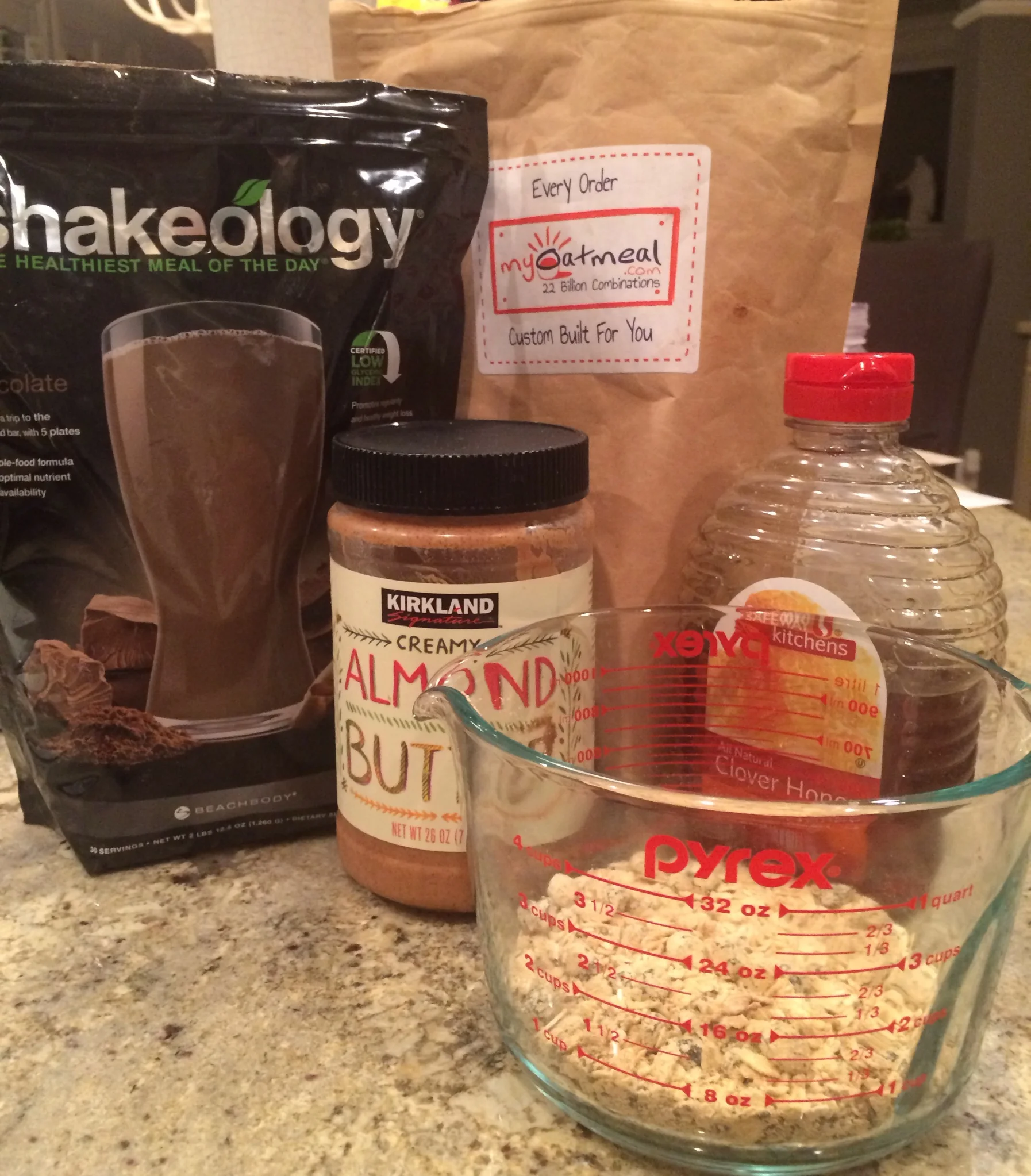 Only four ingredients for the chocolate no bake Shakeology balls.