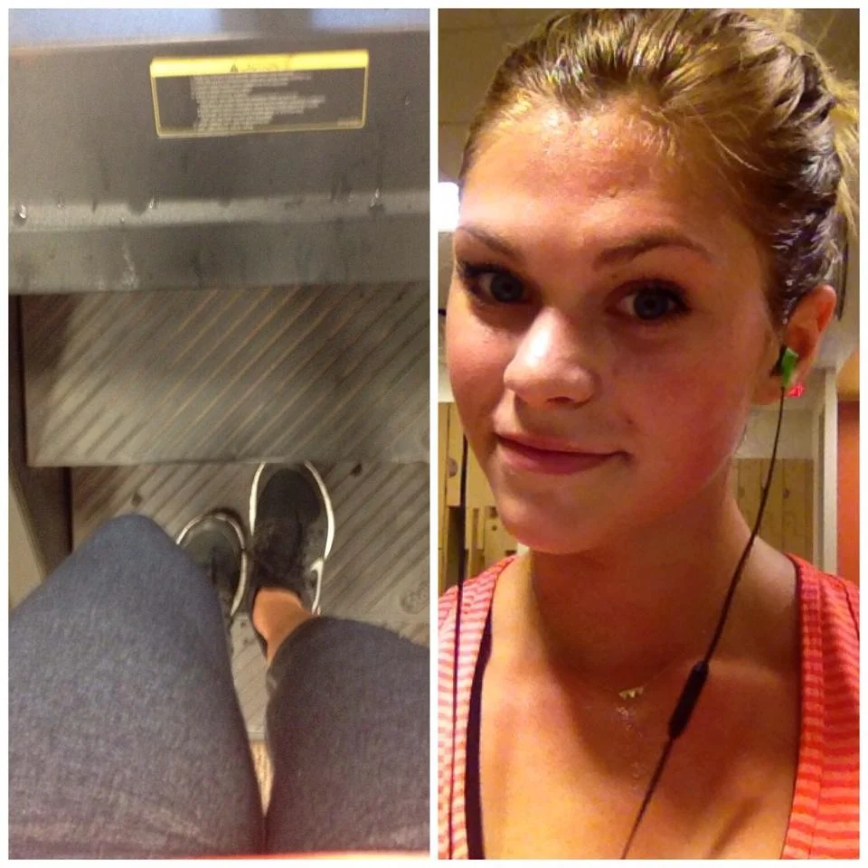 Ella working hard on the treadmill - HIIT training - busting it out quick - then bringing heart rate back down. I'm sorry but she looks very pretty when she works out! 