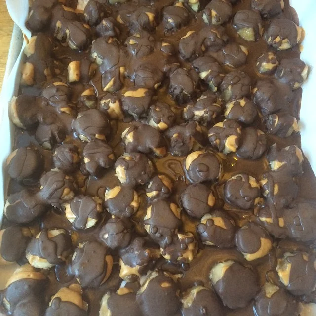 A cookie pan full of healthy Shakeology Banana Bites - they will not last long.