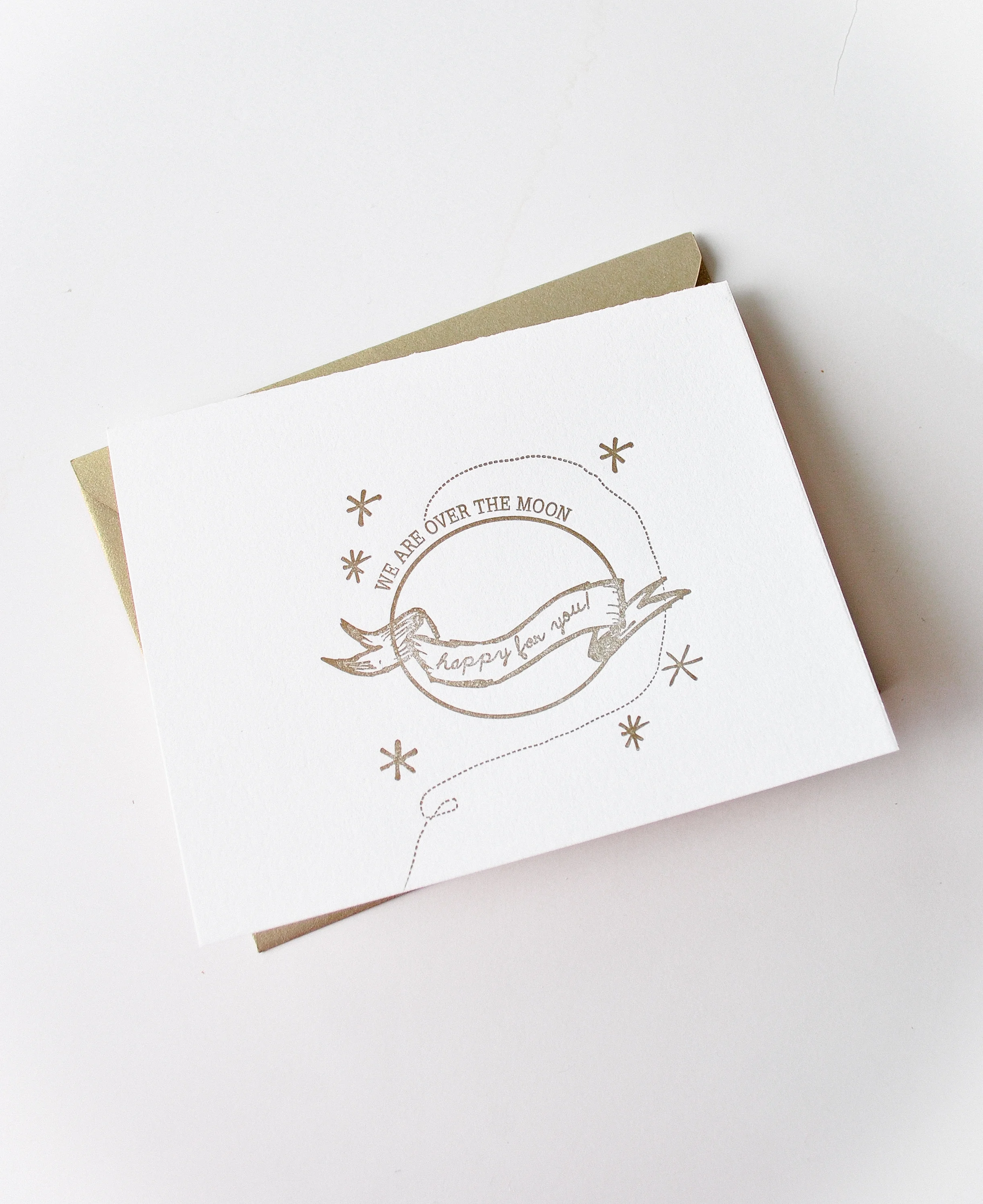 Over The Moon Letterpress Card