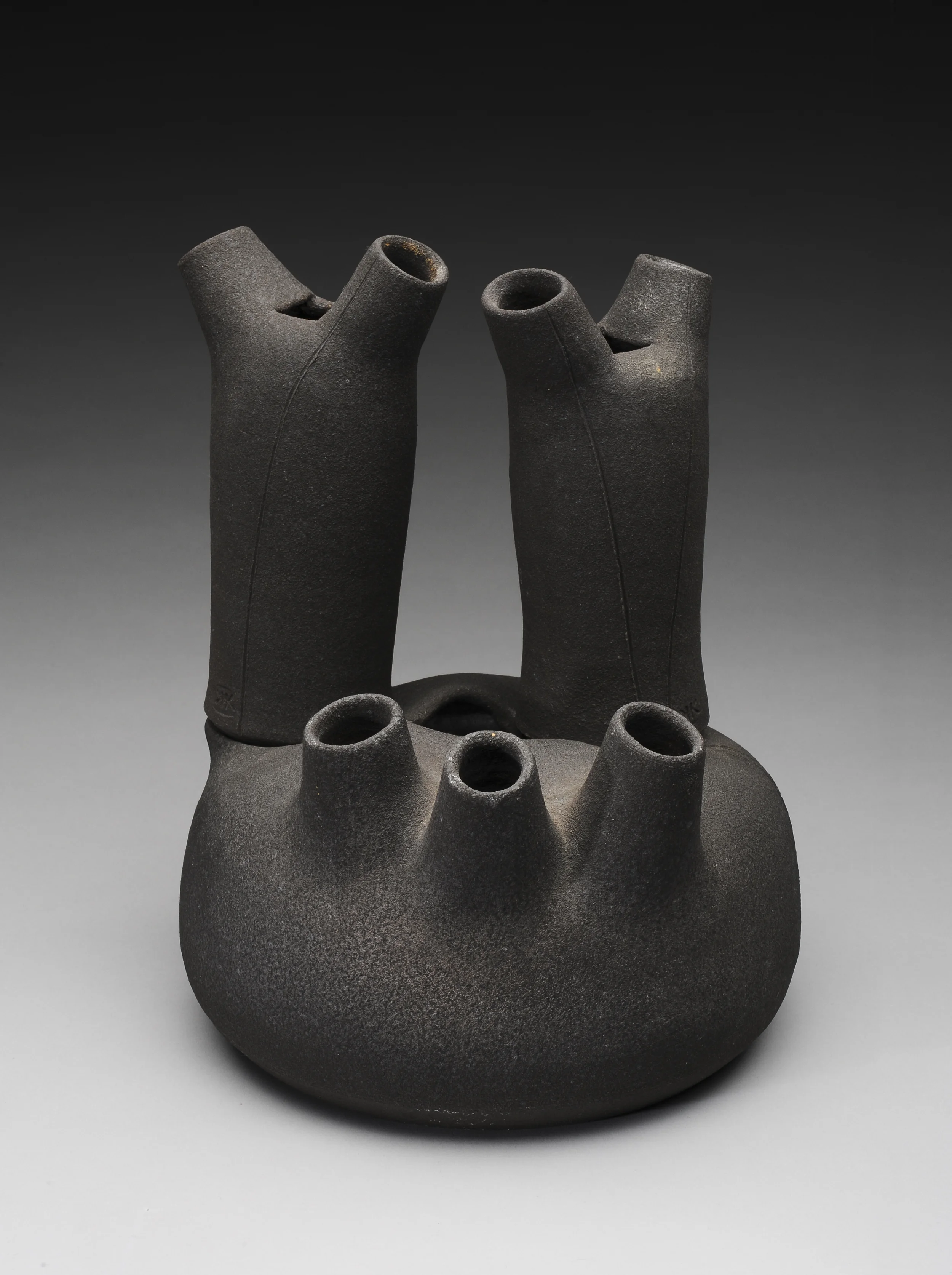 Karen Karnes, Flower Container, 1997, 17.5 x 9.5 x 9 in., stoneware, wood-fired
