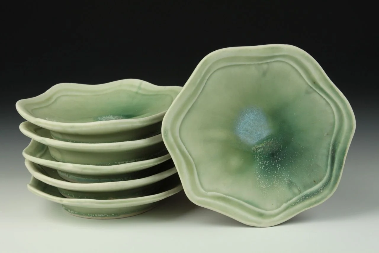 Aysha Peltz, Dessert Plates, 5", Porcelain, Molded and thrown, oxidation fired, 2013