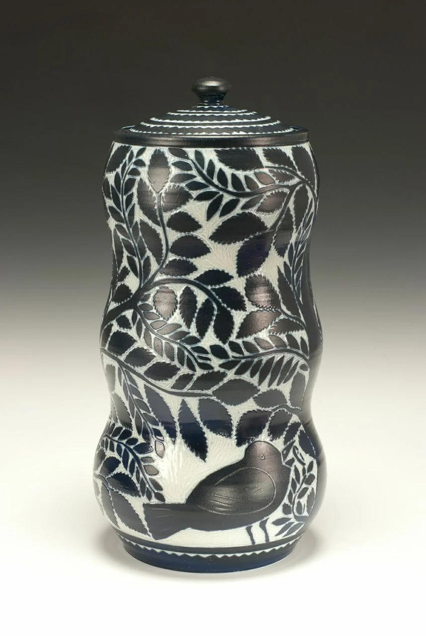 Matthew Metz, Jar, 15”h x 8”dia., Porcelain, wood fired, salt glazed. 2013 
