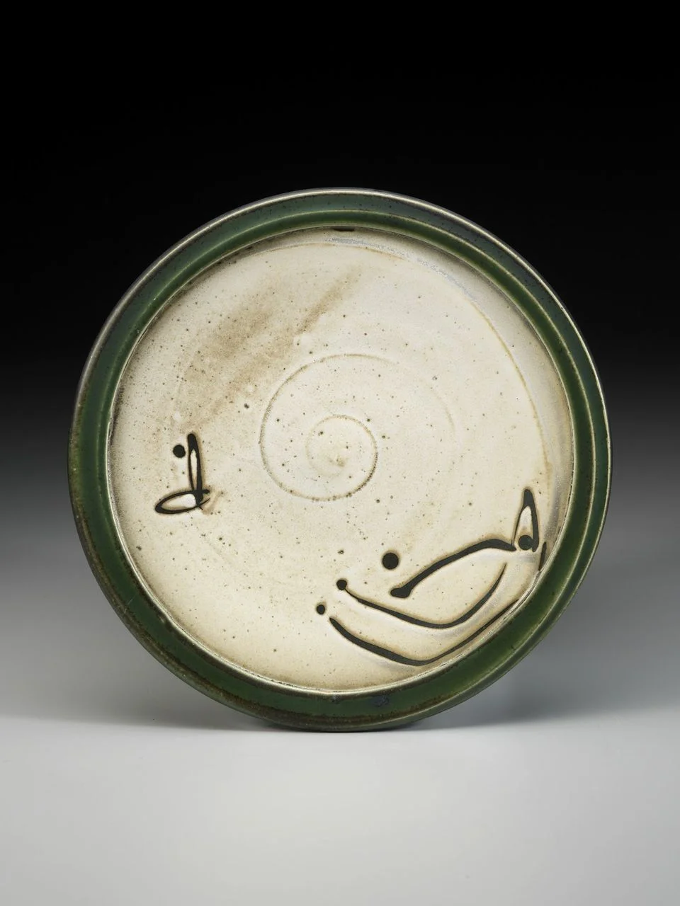 Nick Joerling, Dinner Plate, white and black, wax resist decoration, 1" x 11", high temp stoneware, wheel thrown, gas reduction fired 