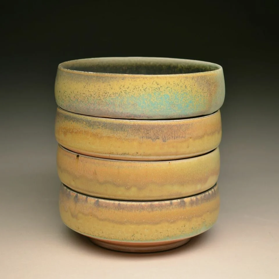 Tyler Gulden, Low Bowls – 3 x 7”, porcelain, wheel thrown, salt and soda fired, cone 11 - 2014 