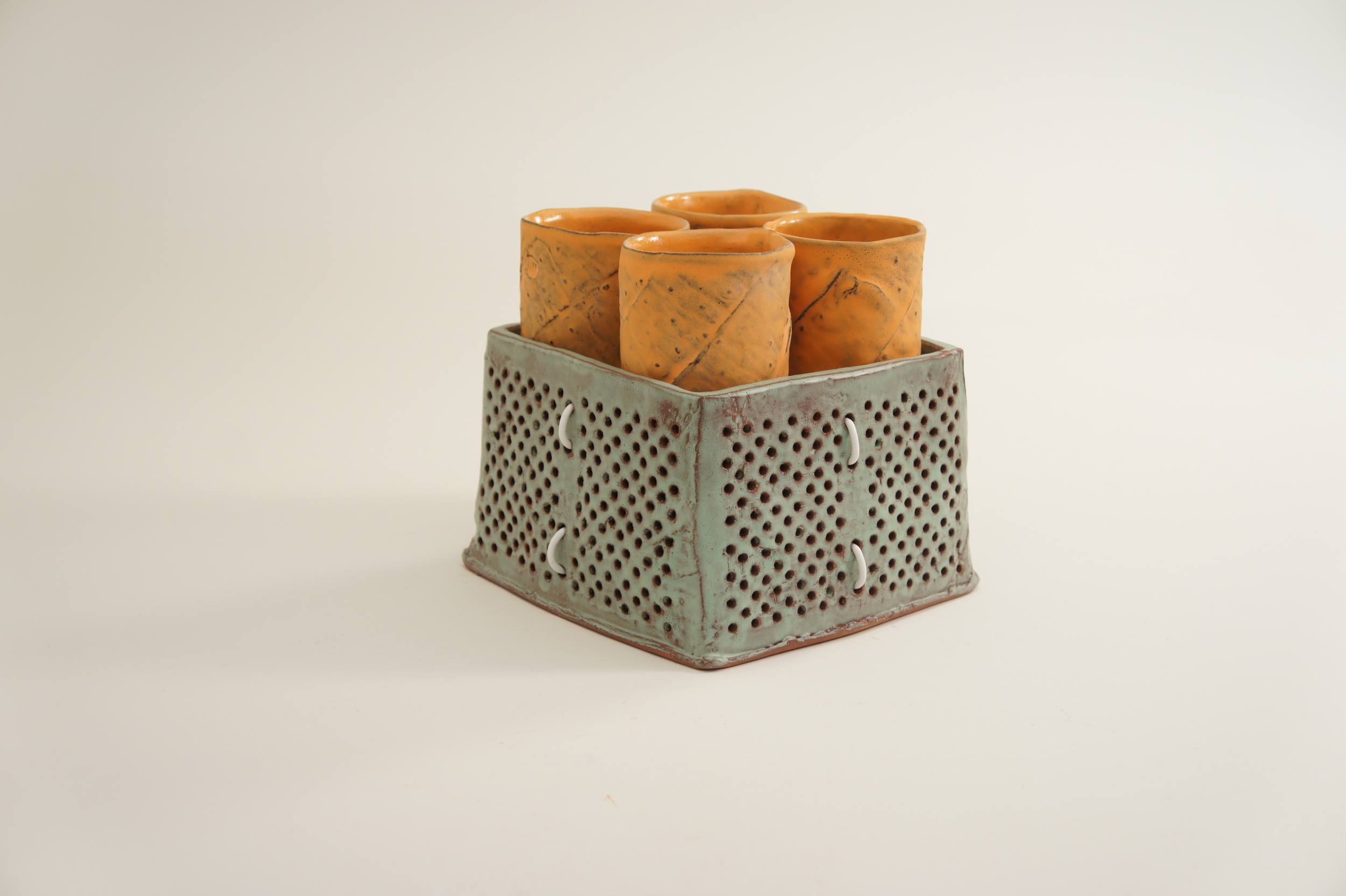 Sunshine Cobb, Tea Tumbler Set, 2015, hand built, cone 3, sandblasted