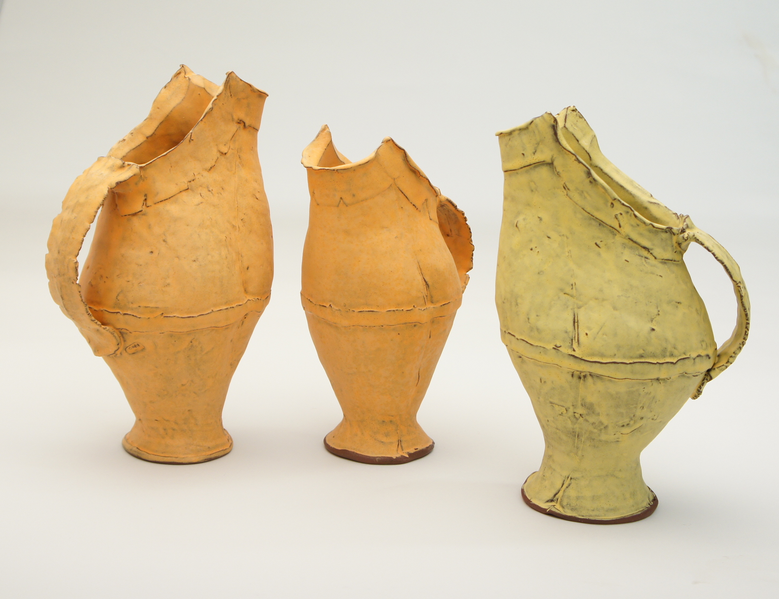 Sunshine Cobb, Pitchers, 2015, hand built, cone 3, sandblasted