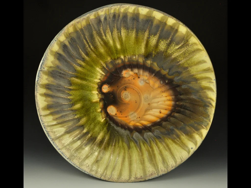 Justin Lambert, Serving Platter, Porcelain blend, Anagama wood fired cone 11, 20'', 2015