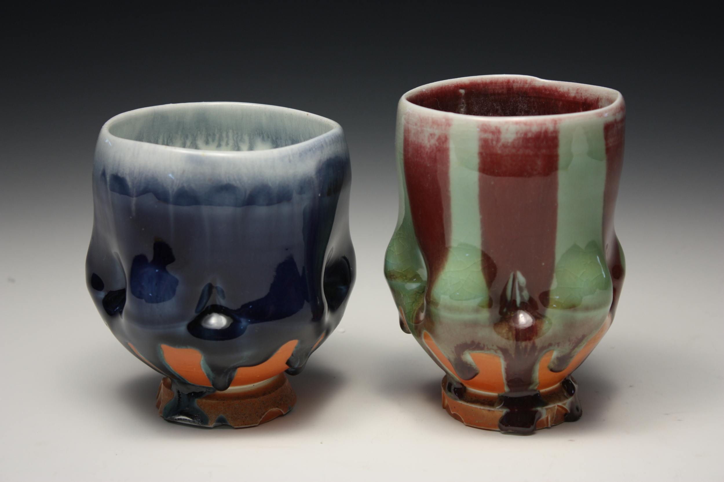 Bruce&nbsp;Dehnert, Cups, porcelain, glaze/underglaze, wood fired, 5x3x3''