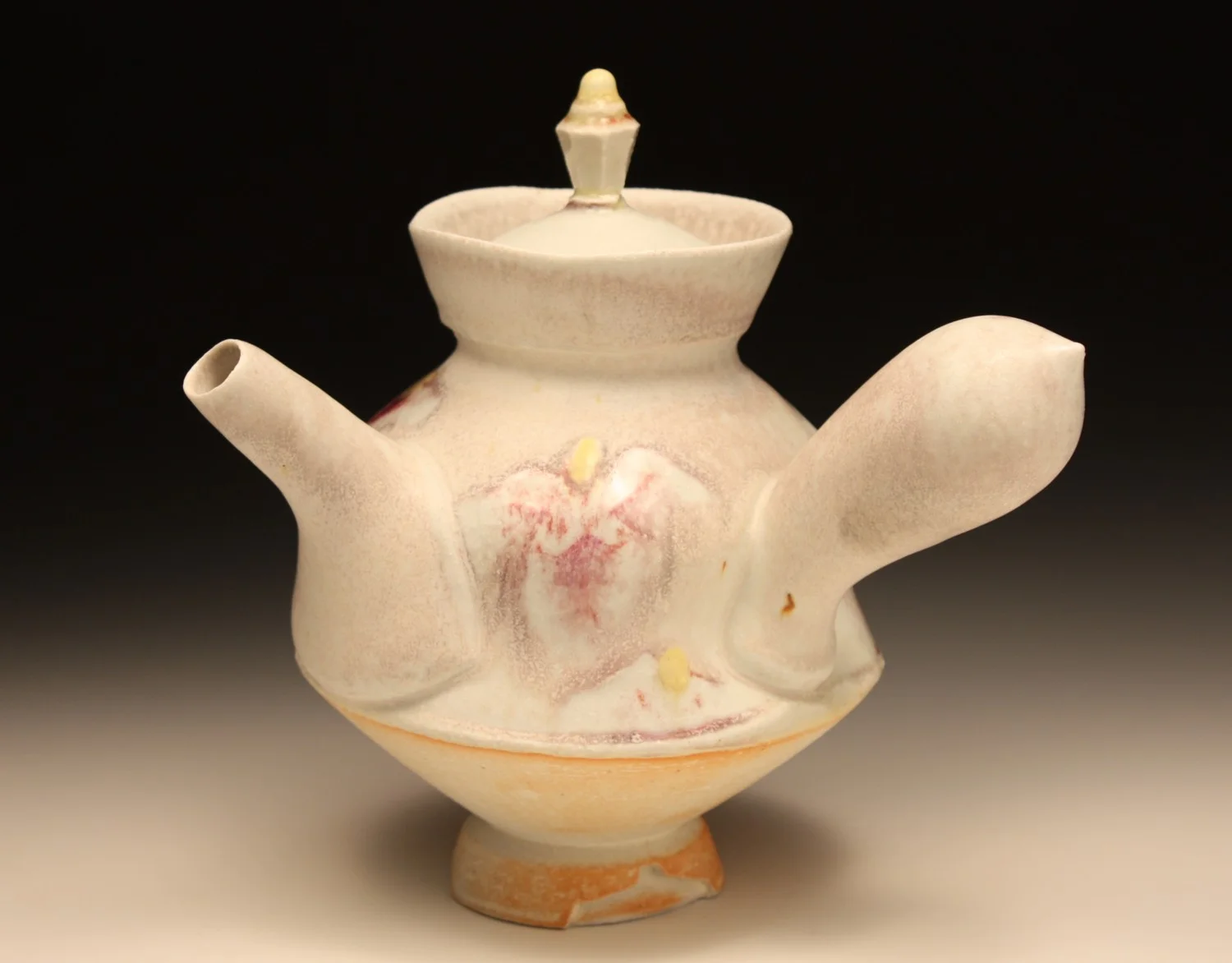 Bruce Dehnert, Teapot, porcelain, glaze/underglaze, wood fired, 9x9x6''