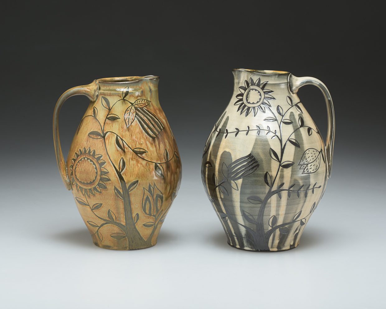 Matthew Metz, Two Pitchers, 2015, porcelain thrown, salt glazed. cone 10, 9x6.5''