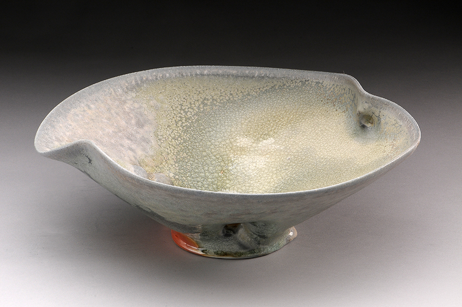 Chris Gustin, Dimpled Bowl #1448, Porcelain, Anagama wood fired, 23x27.5x5, 2013