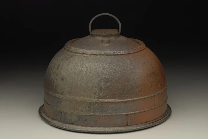 Ted Neal, Refinery Jar, 2012, iron rich stoneware and steel, wheel thrown and altered, wood fired cone 9