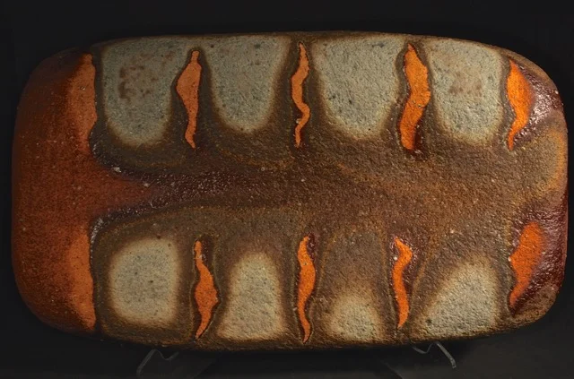 Rob Sieminski, Pillow Style Flame Path Tray, 2014, wood fired cone 11, ash, handcarved made from slabs, 13.5x23x3''