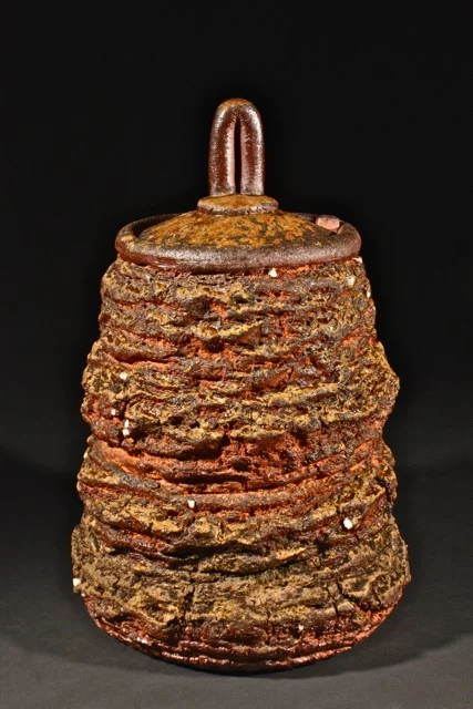 Rob Sieminski, Horizontally Banded Jar, 2014, wood fired cone 11, ash, handcarved made from slabs, 11.5x6.5''