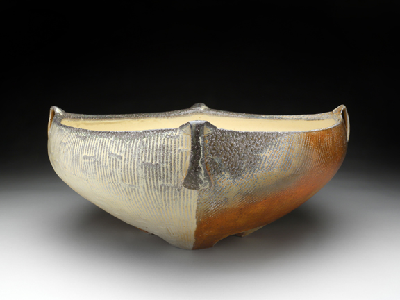 Bill Wilkey, Large Punch Bowl, 2014, white stoneware, wheel thrown and altered, soda kiln cone 10, 8x20x20''