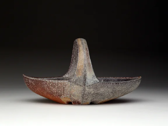 Bill Wilkey, Small Bread Basket, 2015, white stoneware, hand built and altered, soda kiln cone 10, 7x10x4''