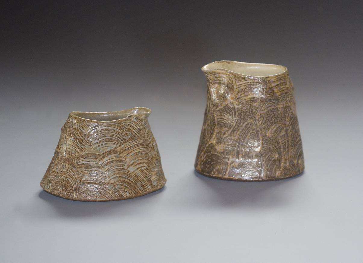 Mark Shapiro, Two Oval Creamers, wood fired, salt-glazed stoneware, 3.5''