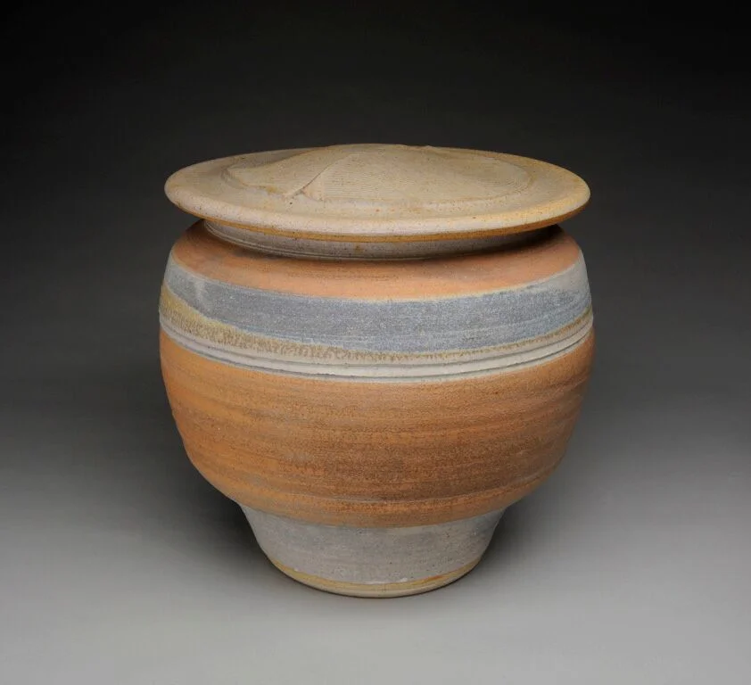 Karen Karnes, Cut Lidded Jar with Foot, Stoneware, 13.5x14x14''