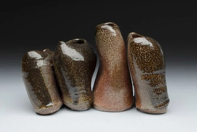 Karen Karnes, Black and Brown, 4 Part Row, stoneware, salt glazed, wood-fired, 4.75x6.5x3'', 2011