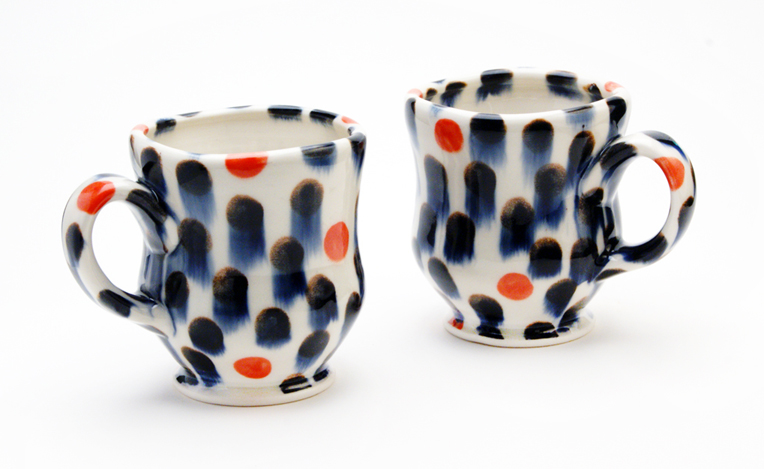 Sean O'Connell, Mugs, 2015, Porcelain, wheel thrown, cone 7 ox, 4.5x4x4''