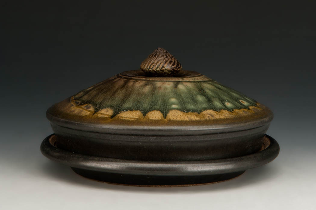 Ellen Shankin, Butter Dish, Stoneware, wheel thrown, satin mats and earthenware slip glazes, cone 9, 2.5x6'',2014