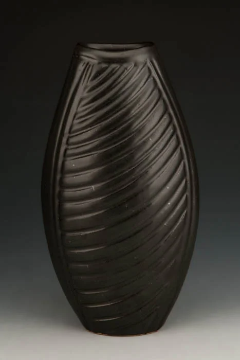 Ellen Shankin, Black Cocoon,&nbsp;&nbsp;Stoneware, wheel thrown, satin mats and earthenware slip glazes, cone 9, 8x3.5x2'', 2015