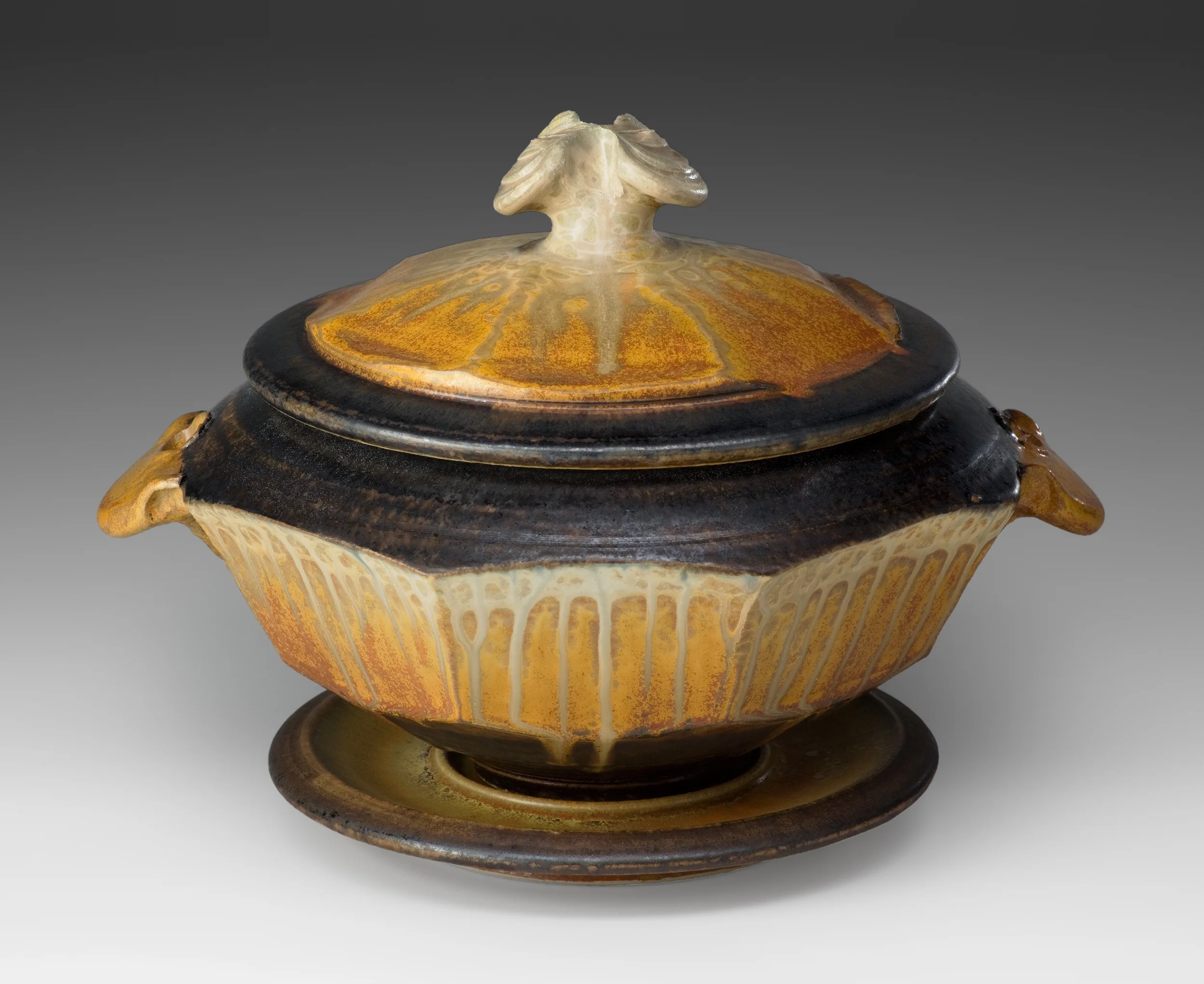 Richard Aerni, Casserole, White Stoneware, wheel thrown, wood ash and stoneware glaze, cone 10, 10x8'', 2015