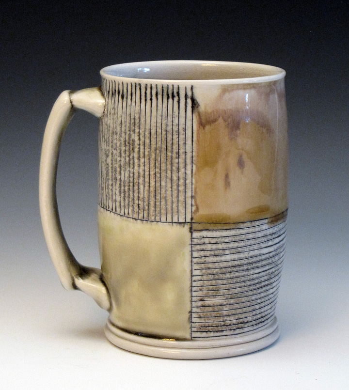 Lorna Meaden, Beer Stein, Soda Fired Porcelain, wheel thrown with slip inlay, 5x4x3'', 2015