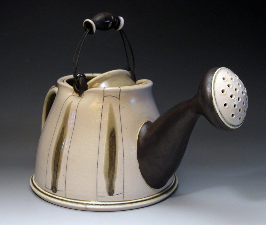 Lorna Meaden, Watering Can, Soda Fired Porcelain, wheel thrown and altered with slip inlay, 10x8x6'', 2015