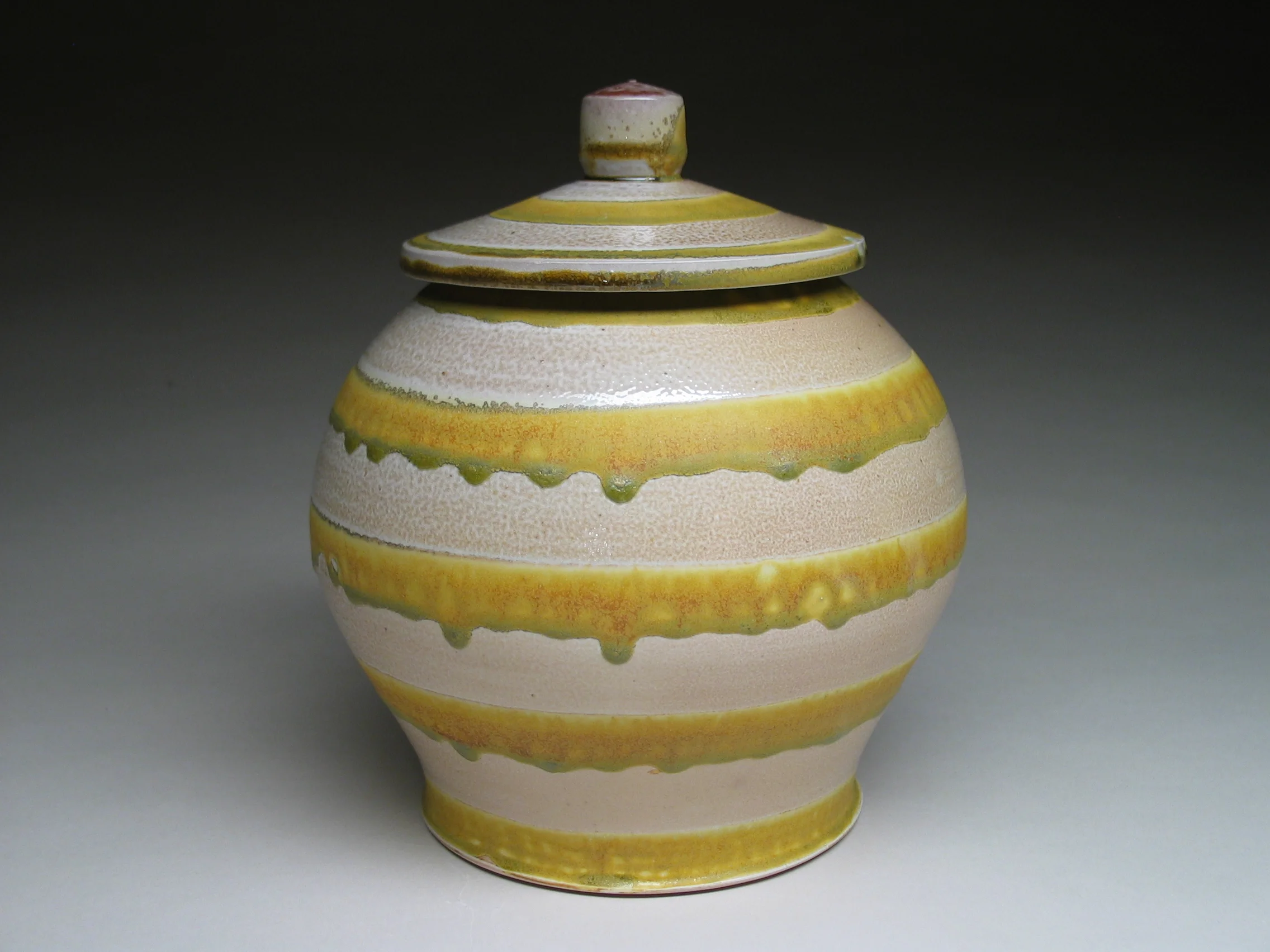 Tyler Gulden, Banded Jar, Porcelain, wheel thrown, salt & soda fired to cone 11, native slip glaze, 9x8, 2016