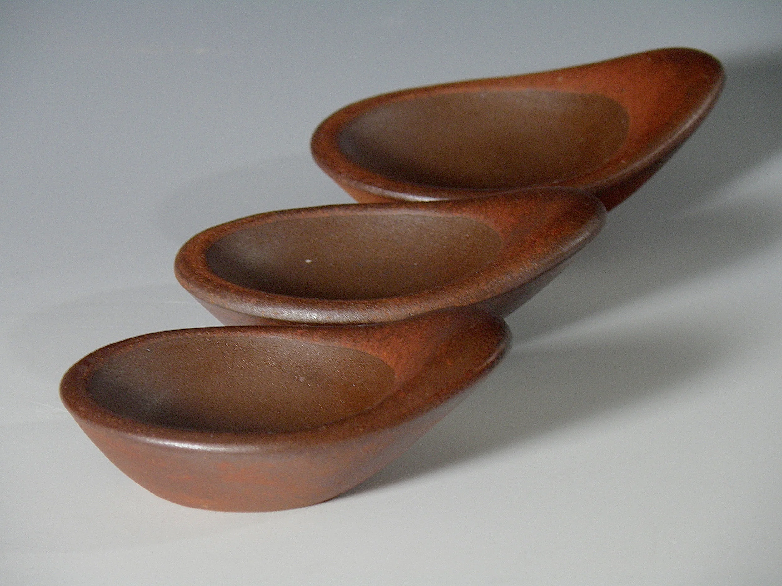 Robbie Lobell, Intermezzo Dishes, Flameware claybody: wheel formed & altered, glazed and unglazed, propane fueled soda vapor kiln to cone 11, 3x2x1, 2015