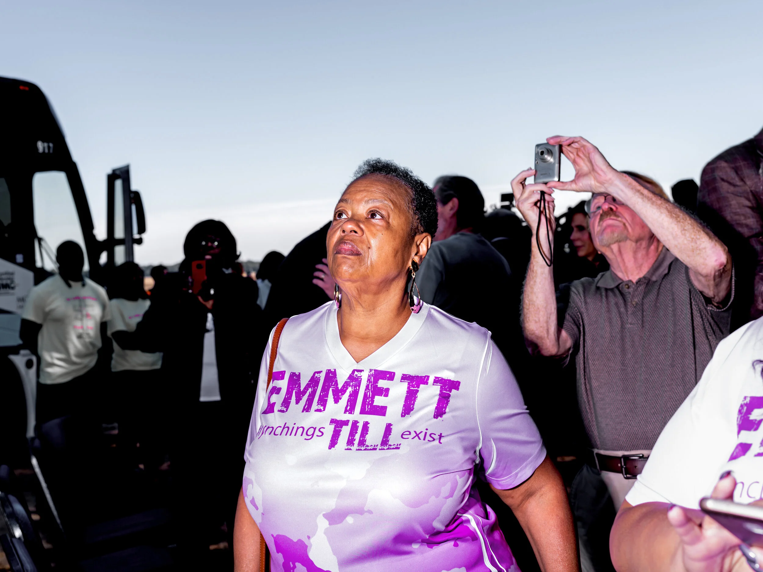  Ollie Gordon views the newly erected bulletproof marker during the re-dedication ceremony held in Tallahatchie County.  