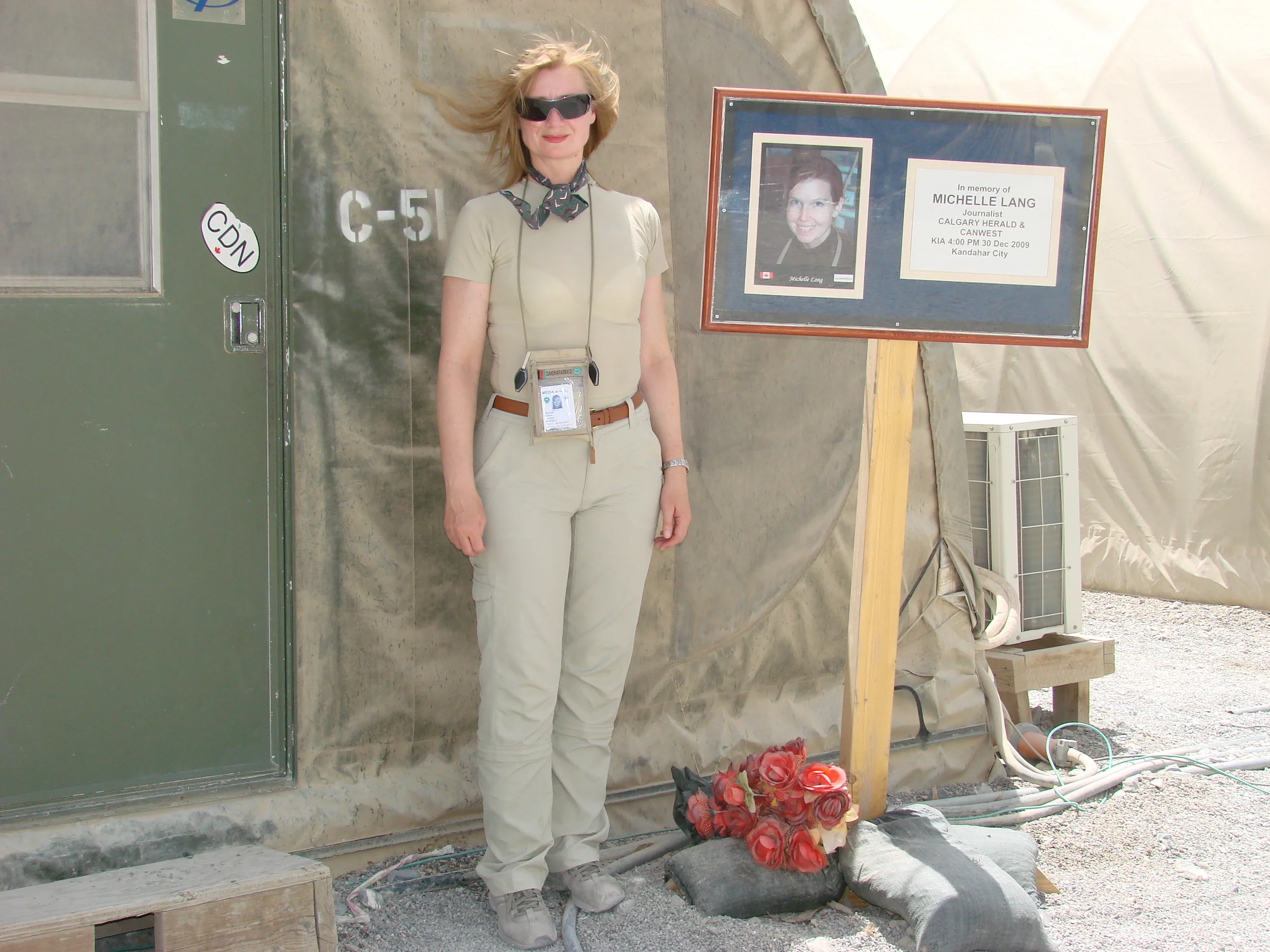 Media Tent in Kandahar. Honour the fallen, by supporting the living. Michelle Lang a great talent, a loss for Canada.