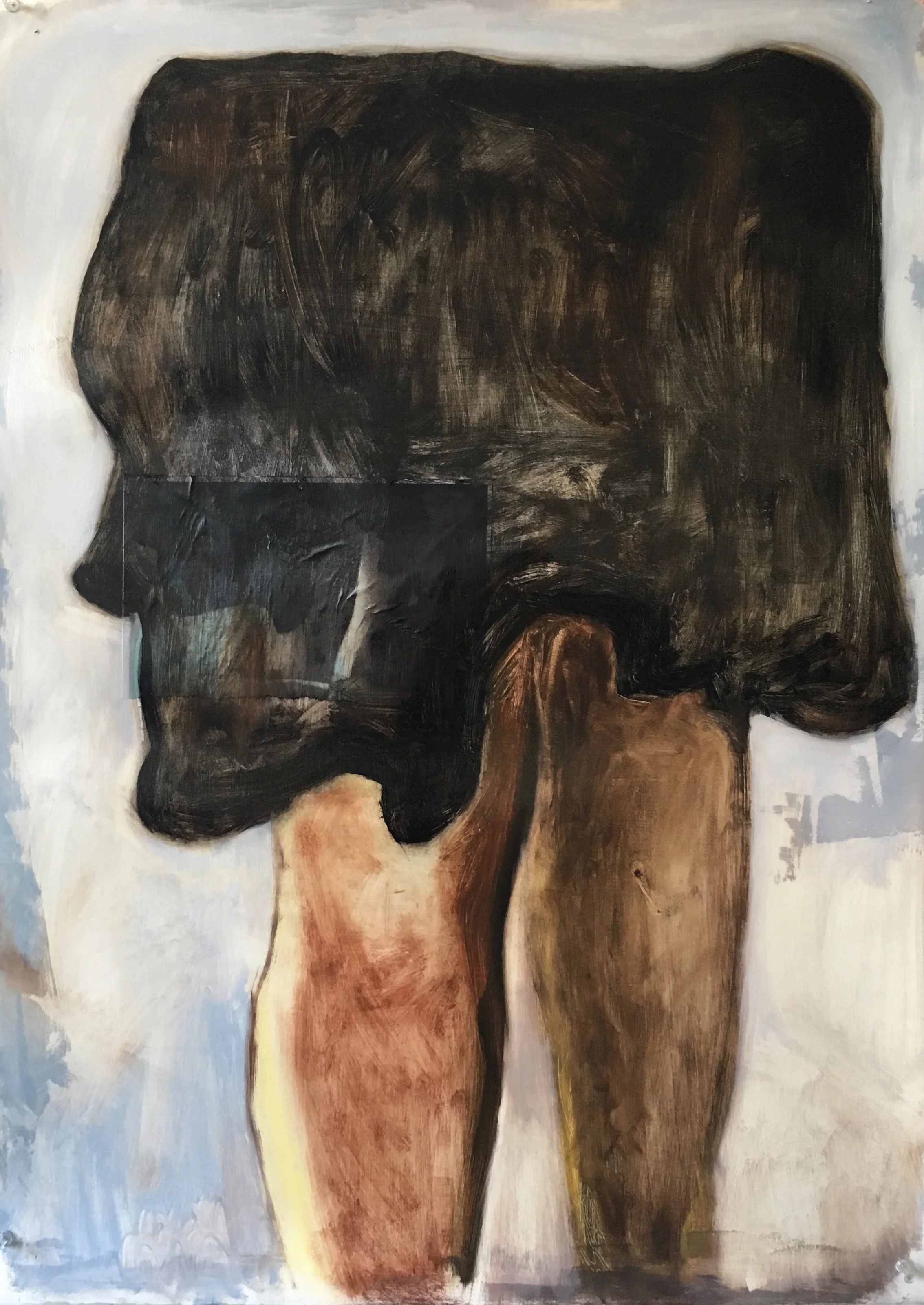 Trying to Look Good Without Enough Information Oil with inkjet print collage elements on heavyweight watercolor paper 22x30
