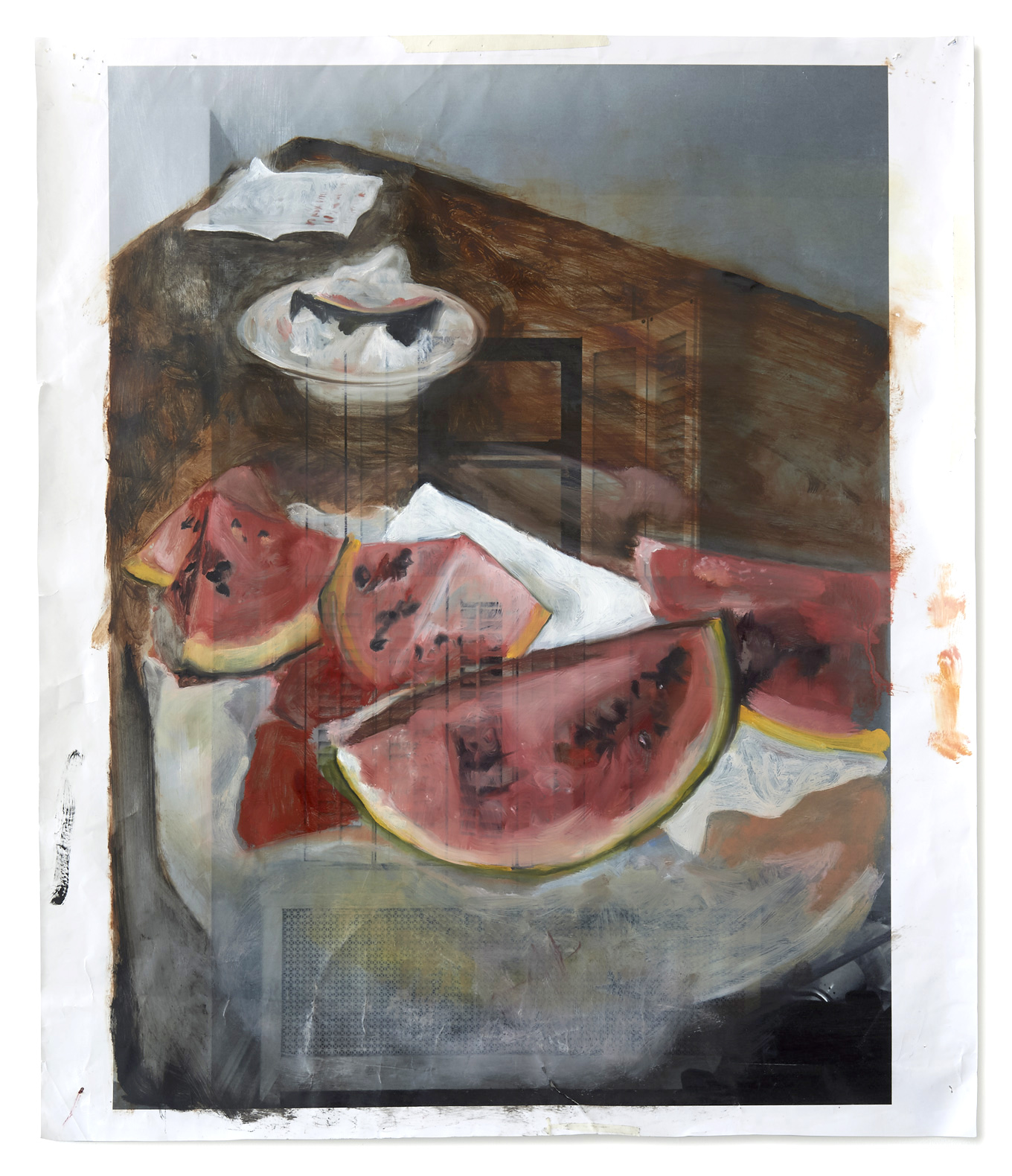    Watermelon in Living Quarters    Oil on archival inkjet print  28x24   